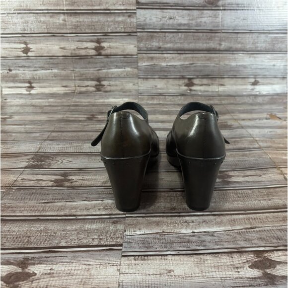 Dansko Fanny Wedge Mary Jane Leather Pumps Platform sz 41 US 10.5 c: olive NEW - Picture 3 of 9